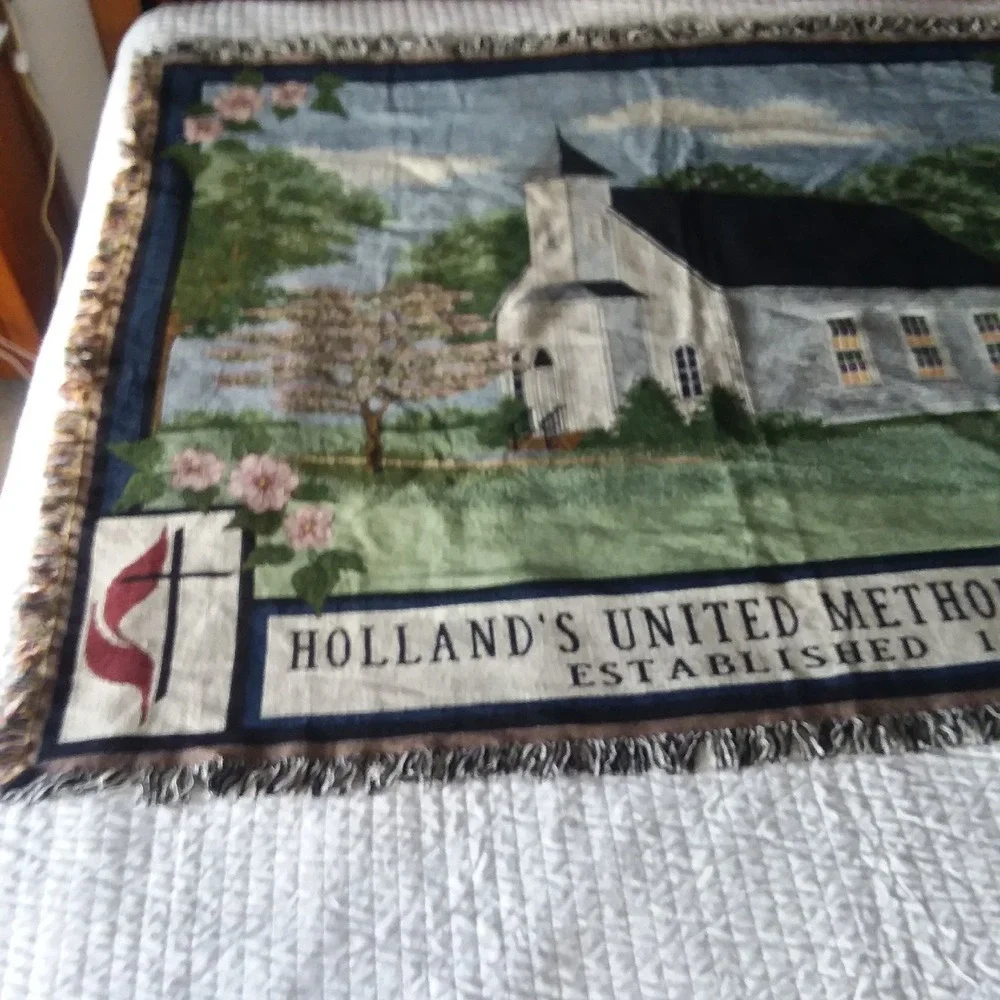 Holland's United Methodist‎ Church Tapestry Throw Blanket Established 1812 69x51